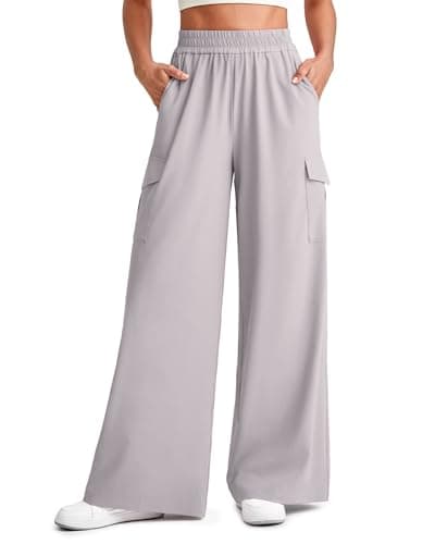 G4Free Womens Stretchy Wide Leg Trousers with Pockets Lightweight Loose Slacks for Work Casual Travel(Chrim Gray,M,31") - Image 1