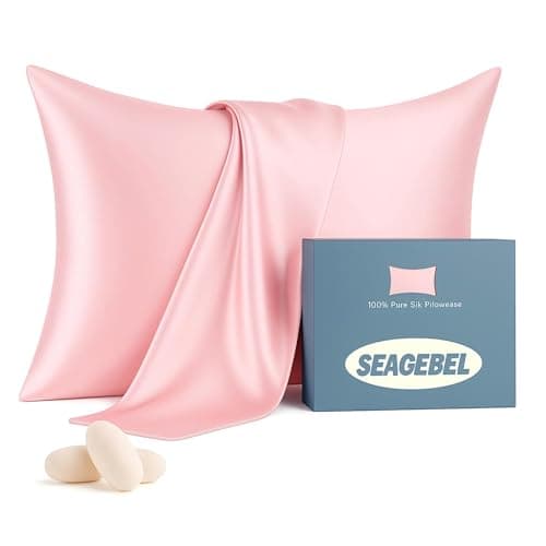 SEAGEBEL 100% Pure Mulberry Silk Pillowcase for Hair and Skin Health,Cooling Pillow Cases with Zipper,Both Sides Premium Grade 6A Silk (Pink, Standard 20"x26") - Image 1