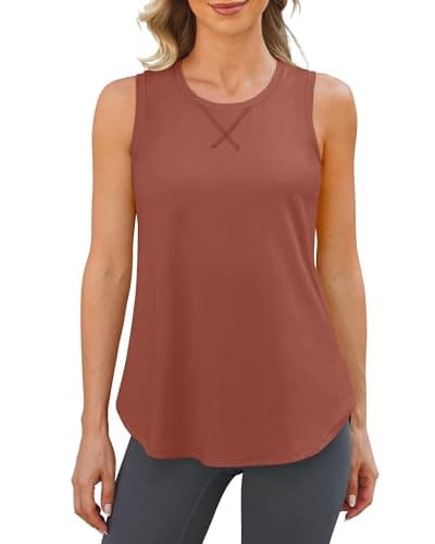 G4Free Women's Workout Tops Athletic Loose Tank Top Quick Dry Summer Activewear Gym Running Sleeveless Shirts (Brown,S) - Image 1