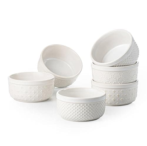 UNICASA Ramekins 4 oz, Set of 6, Thick Wall Ceramic Baking Dishes for Creme Brulee, Dips, Non-Toxic, Dishwasher & Oven Safe, Farmhouse Individual Dessert Cups - Image 1