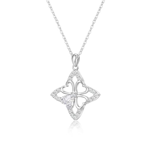 Clover Necklace for Women S925 Sterling Silver Clover Pendant with a Cubic Zircon Heart Lucky Adjustable Four Leaf Necklace for Her Gift for Daughter Wife Mother on Birthday Christmas or Anniversary - Image 1