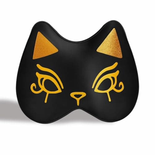 Cute Silk Sleep Mask Cat Eye mask for Sleeping Embroidered Adjustable Oversized Eye Cover Egyptian Bastet Blindfold with Gift Box(Midnight Bastet-Elastic Strap)