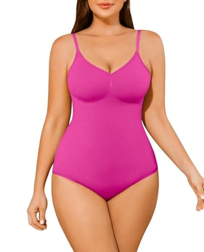 AegisChic Shapewear Tummy Control BodySuit for Women V-Neck Thong Seamless Butt Lift Seamless Body Suit with Adjustable Straps Rose - Image 1