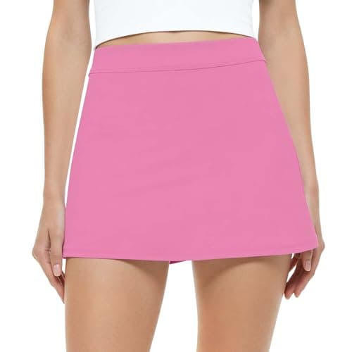 SEAJOJO Skorts for Women with Pockets High Waisted Athletic Tennis Mini Skirt with Shorts Underneath Golf Pickleball Workout Pink - Image 1