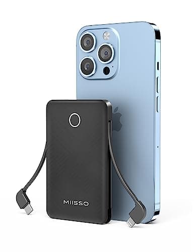 miisso 6000mah Ultra Slim Built in Cables Power Bank, Card Size Built in USB C Cords Battery Pack Portable Charger for Phones, 3 Output External Battery Pack Compatible with iPhone, Deep Black - Image 1