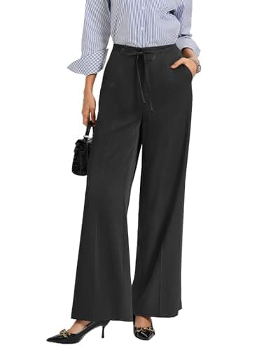 GRACE KARIN Black Work Pants, Dressy Straigh Wide Leg Trousers, Loose Office Business Suit Pant with Pockets Black 2XL - Image 1