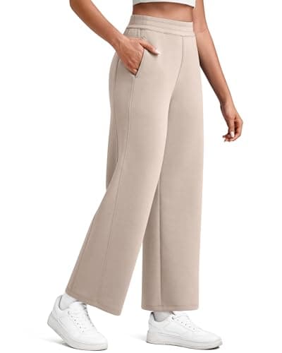 G4Free Women Wide Leg Sweatpants High Waist Straight Leg Cropped Pants Casual Dressy Workout Travel Ankle Pants(Light Khaki,XXL,Regular) - Image 1