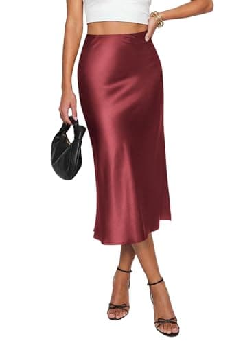 PRETTYGARDEN Womens Satin Skirt 2026 Summer Silk Business Casual High Waisted A Line Flowy Work Wedding Cocktail Midi Skirts (Burgundy,Small) - Image 1