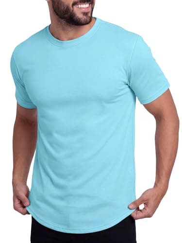 Crastimo Shirts for Men Short Sleeve Curved Hem Slim Fit Soft Light Fabric Moisture Wicking Plain Crew Neck Outdoor Daily Basic Tops Unisex Blue 3XL - Image 1