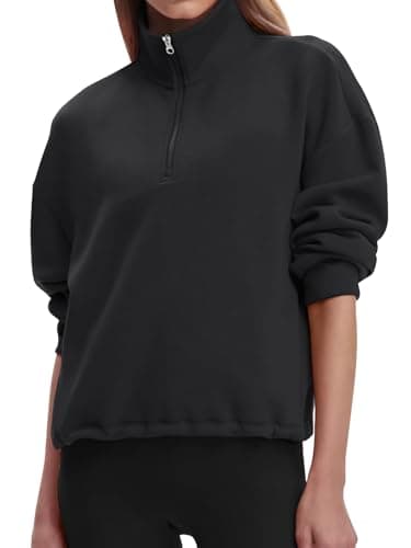 COCOMARTS Womens Sweatshirts Half Zip Pullover Drawstring Waist Sweaters Quarter Zipper Hoodies 2025 Fall Winter Fashion Clothes Outfit Black Small - Image 1