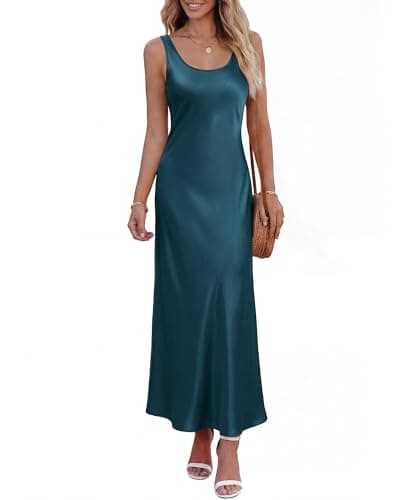 BTFBM Womens Summer Tank Dress 2026 Sleeveless Scoop Neck Boho Sundress Satin Loose Party Beach Dresses(Dark Blue, Large) - Image 1