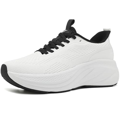 Wondamo Women's Slip On Walking Shoes Cushioning Breathable Tennis Running Shoes Non-Slip Comfortable Gym Workout Athletic Fashion Sneakers, White/Black, 10 US Women - Image 1