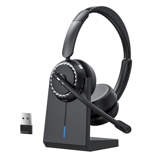 Wireless Headset with Mic for Clear Work Calls, Bluetooth 5.2 Headset with Noise Cancelling Microphone & Mute Button, 40H Talk Time for Zoom Teams, Home Office, PC Mac Laptop Phone (Glossy Black)