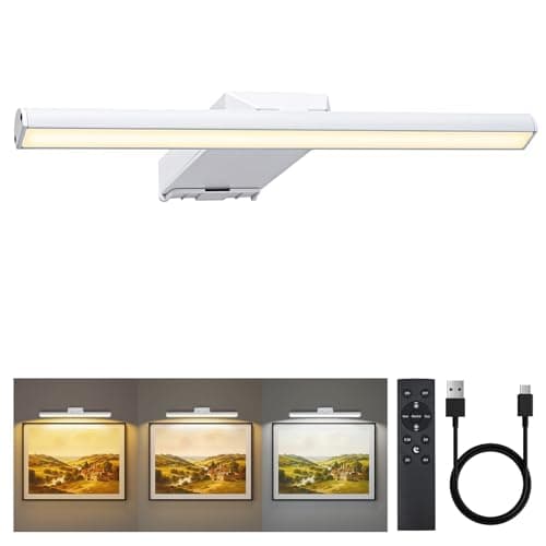 Neymlya 16" Picture Lights for Wall, 10000mAh Rechargeable Battery Operated Art Light with Remote, 300lm Bright Dimmable 3 Color Temps LED Wall Lights for Living Room, Bedroom, Hallway, White - Image 1