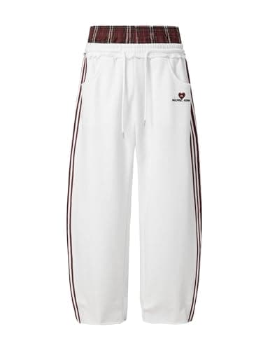 Aelfric Eden Baggy Wide Leg Sweatpants for Women Men Double Elastic Waisted Streetwear Y2K Casual Lounge Pants Trouser with Pockets White X-Small