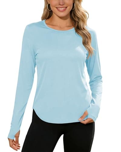 Womens Sun Shirts UPF 50+ Long Sleeve Sun Protection Clothing Moisture Wicking Dry Fit Golf Casual Athletic Running Beach Hiking Outdoor Tops Light Blue XL - Image 1