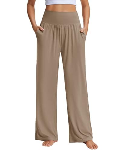 Stelle Wide Leg Lounge Pants for Women Casual Loose Yoga Sweatpants Comfy High Waisted Flowy Pants 26/28/30 Inseam Brown - Image 1
