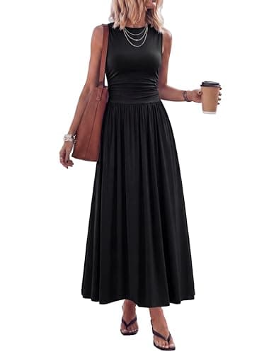 PRETTYGARDEN Summer Maxi Dresses for Women 2026 Sleeveless A Line Flowy Long Casual Sundress Wedding Guest Fashion Clothing (Black,XX-Large) - Image 1