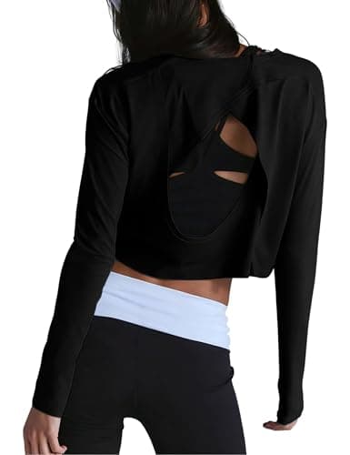 Vimida Women's Open Back Long Sleeve Workout Crop Tops Y2k Casual Athletic Running Layer Sportswear Soft Breathable Gym Tees(Black-XL) - Image 1
