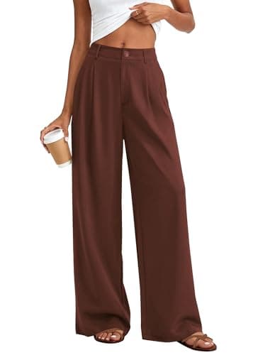 KIRUNDO Dress Pants Women 2026 Summer Polka Dot Palazzo Wide Leg Trousers Flowy Business Casual Slacks for Work with Pockets(Brown, XX-Large) - Image 1