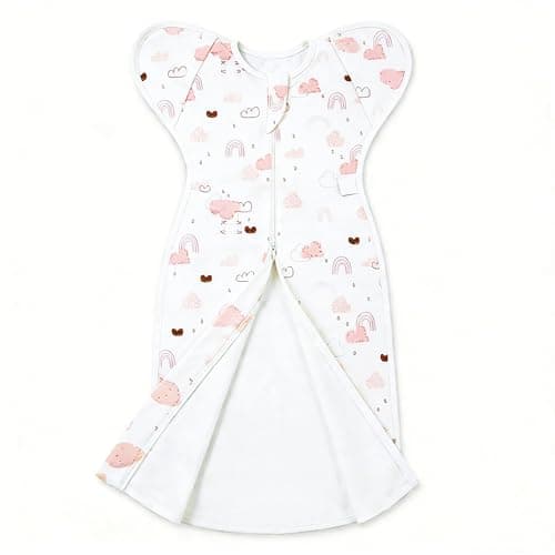 ANYEDDE Swaddle 3-6 Months for Baby Girls, Newborn Arm Up Swaddles with Bottom Opening, Help Baby Interim from Swaddle Blankets to Wearable Sleep Sack, Pink Cloud Newborn Sleep Sack with 2-Way Zipper - Image 1