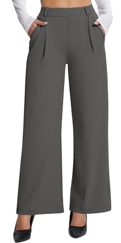 AVAMO Womens Dress Pants Wide Leg Stretchy Work Pants Pull On Business Casual Trousers Slacks for Women with Pockets Dark Grey - Image 1