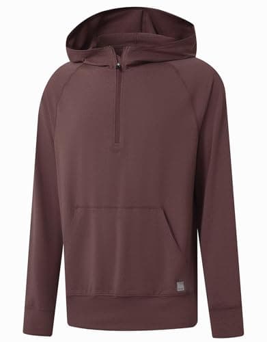 M MAELREG Men's Fashion Hoodies & Sweatshirts Kangaroo Pocket Performance Golf Hooded Quarter Zip Pullover Men Brick Heather