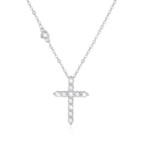 Juvux Easter Gifts for Women Birthstone Cross Necklaces 925 Sterling Silver Heart Gemstone Cross Pendant Necklace Simple Jesus Cross Necklace Simulated Diamond Jewelry Religious Gifts (Created Diamond) - Image 1