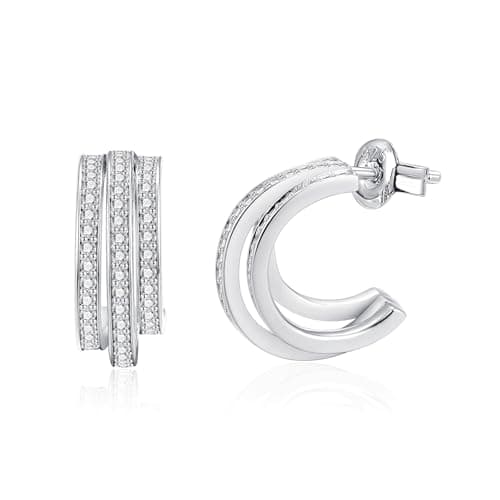 IMOLOVE Moissanite Hoop Earrings for Women, 0.7 Carat Trendy Triple Hoop Huggies Sterling Silver Fashion Hypoallergenic Hoop Earrings with 18K White Gold Plated - Image 1