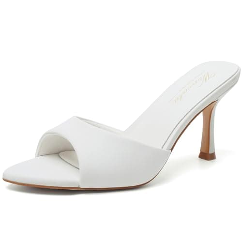 Wonvatu White Mule Heels for Women Kitten Pointed Open Toe Heeled Sandals High Mules Heel Slip on Stiletto Backless Comfortable Dressy Shoes Sexy Wedding Bridal Prom Vacation Casual Office Work Size 7.5 - Image 1