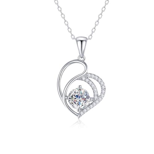 1.0CT Moissanite Necklace for Women, 925 Sterling Silver Heart Pendant Necklace, D Color VVS1 Moissanite Jewelry for Wife Girlfriend Mom, Romantic Diamond Gift for Birthday Anniversary Wedding - Image 1