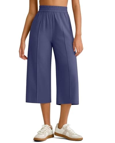 G4Free Capri Wide Leg Pants Women Dressy Palazzo Pants Workout Casual Capris Summer Work Gaucho Pants(Dusky Purple,S,18") - Image 1