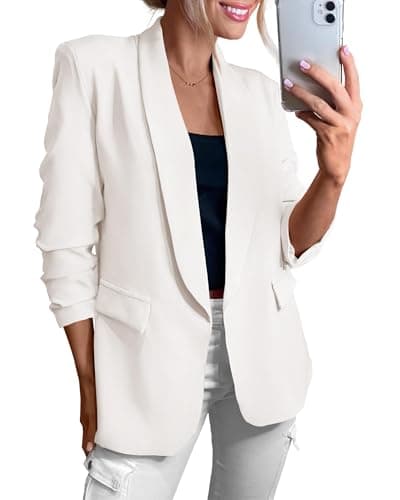 KIRUNDO Womens Blazer 2026 Spring Fall Bussiness Casual Long Sleeve Open Front Work Office Dressy Suit Jackets with Pockets(White, Small) - Image 1