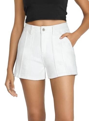Sidefeel Shorts for Women Casual High Waisted Stretchy Loose Trendy Seamed Front Summer Denim Shorts with Pockets Cream White Size 10 - Image 1
