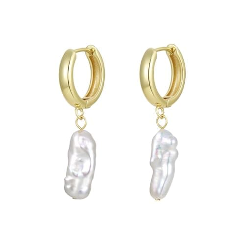 Pearl Earrings for Women, 14K Gold Plated Drop Dangle Freshwater Cultured Baroque Pearl Earring, Leverback Drop Bridal Wedding Boho Statement Hypoallergenic Earrings for Women Wedding Holiday Birthday Gift - Image 1