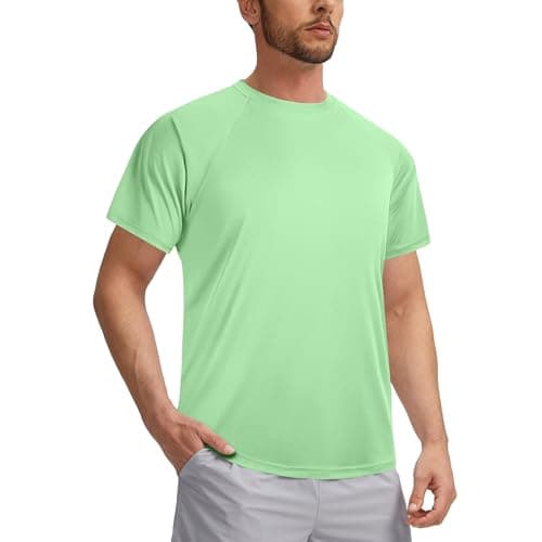 3rd hill Mens Swimming Shirts Short Sleeve UPF 50 Quick Dry Sun Protection Rash Guard Shirts for Fishing Running Light Green 3XL - Image 1