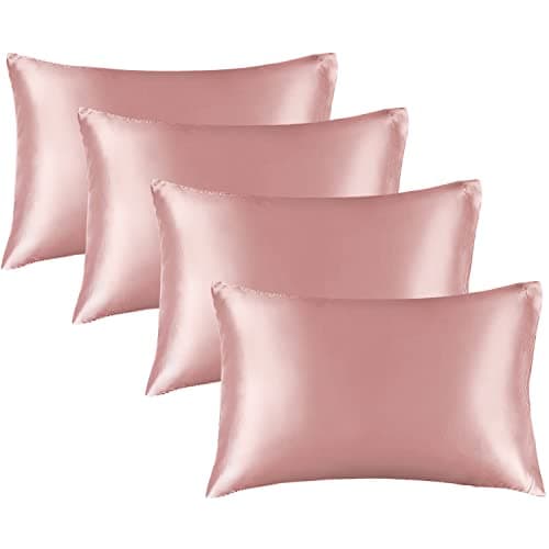 BEDELITE Satin Pillowcase for Hair and Skin, Super Soft Similar to Silk Pillow Cases 4 Pack with Envelope Closure, Cooling Pillowcases for Women Men (20"x36" King Size, Rose Pink)