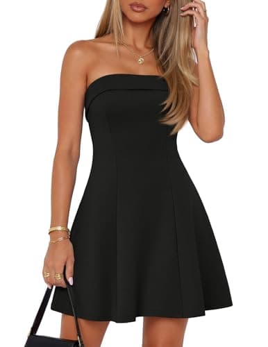 MEROKEETY Women's Summer Strapless Tube Mini Dress 2026 Cute Spring Graduation Vacation Beach Birthday Party Short Dresses, Black, Medium - Image 1