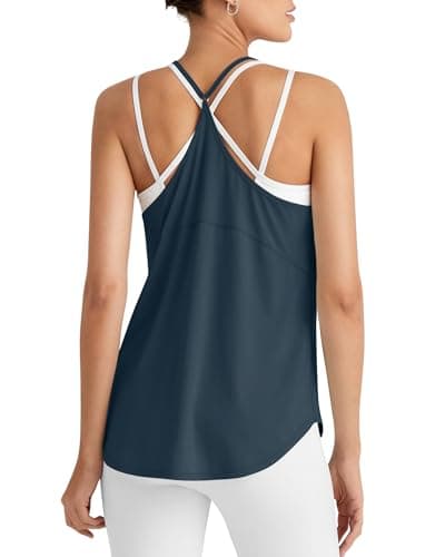 G4Free Yoga Tank Tops for Women Workout Racerback Athletic Tennis Pilates Tanks Gym Open Back Top (Navy,L) - Image 1