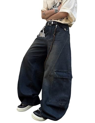Men's Baggy Jeans Wide Leg Skater Pants Loose Long Trousers Streetwear Vintage Hazy Blue - Image 1