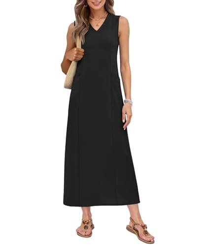 MISFAY Women's Sleeveless V Neck Maxi Dress with Pockets Vacation Outfit BK - Image 1