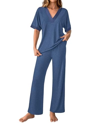 GKBK Womens Two Piece Outfits Pajama Sets 3/4 Dolman Sleeve Sleepwear Nightwear Loungewear Matching Pjs 2 Piece Lounge Set Lightweight Sweatsuit Fall Fashion Ooutfit Navy Blue M - Image 1