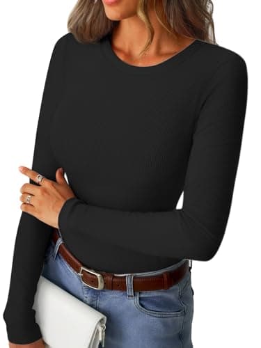 GKBK Womens Long Sleeve Ribbed Tops Slim Fitted Tight Basic T-Shirts Crewneck Layering Lightweight Fall Sweaters 2026 Fashion Outfits Black - Image 1