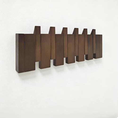 ZOESEEK 16.9" Wooden Piano Key Coat Rack Wall Mounted, 6 Hooks Natural Walnut Wall Coat Rack, Wall Mounted Coat Rack for Hanging Coats/Hats/Keys/Towels/Bags - Image 1