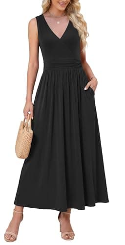 WEACZZY Summer Dresses for Women V Neck Wrap Maxi Dress Beach Party Long Dress with Pockets,Black,XX-Large - Image 1