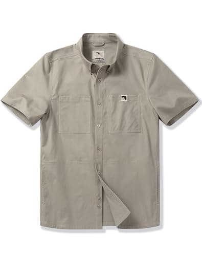 CHRONOLINE Men's Short Sleeve Work Shirt Heavyweight Cotton Canvas Utility Top 2026 Spring Summer Workwear Shirt Stone Gray - Image 1