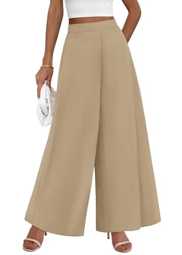 KIRUNDO Palazzo Pants for Women Dressy 2026 Summer Wide Leg High Waisted Business Casual Work Trousers Slacks with Pockets(Khaki, XX-Large) - Image 1