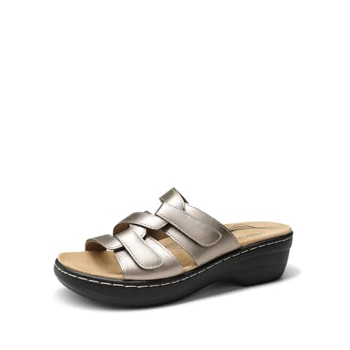 DREAM PAIRS Women Arch Support Slide Sandals Adjustable Straps Slip On Wedge Sandals Casual Comfort Lightweight Flat Slides,Size 7,Pewter,DWUMSS2530 - Image 1