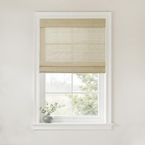 TWOPAGES Natural Woven No Drill Roman Shades, Custom Cordless Light Filtering Bamboo Roman Blinds for Indoor Windows French Door, Coconut - Image 1
