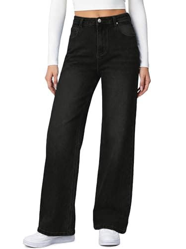 HDLTE Baggy Wide Leg Jeans for Women High Waisted Trendy Flare Jeans Boyfriend Denim Pants with Patch Pockets,Black,Small - Image 1